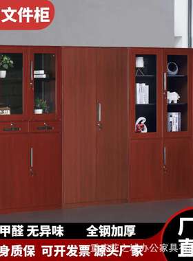 办公室钢制木纹转印文件柜铁皮家用书柜红色黄色原木色更衣柜带锁