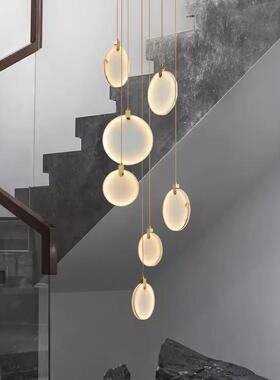 楼梯长吊灯复式楼现代新中式简约创意轻奢别墅loft客厅全铜云石灯