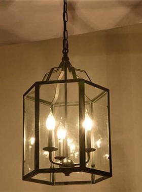 LOFT复古工业风铁艺吊灯北欧个性餐厅吧台六面体4头玻璃箱吊灯