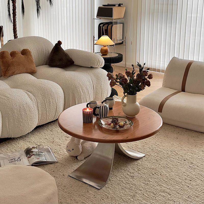 中古风实木圆形茶几客厅家用圆形餐桌简约现代设计师款小户型矮桌