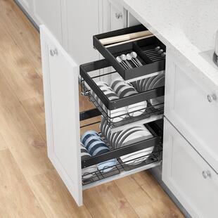 厨房橱柜不锈钢碗碟拉篮小尺寸双层抽屉式 调味果蔬拉篮46深