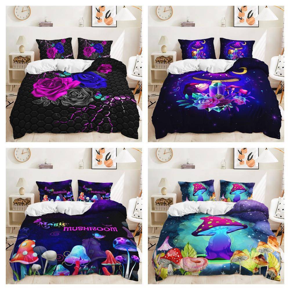 床上三件套植物魔幻蘑菇套件外贸田园被套两件套卧室