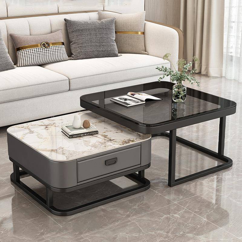 轻奢茶几客厅家用现代简约小户型网红方形玻璃岩板茶几电视柜组合