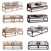 新中式 实木罗汉床卡座沙发贵妃椅禅意民宿样板房别墅茶楼会所家具