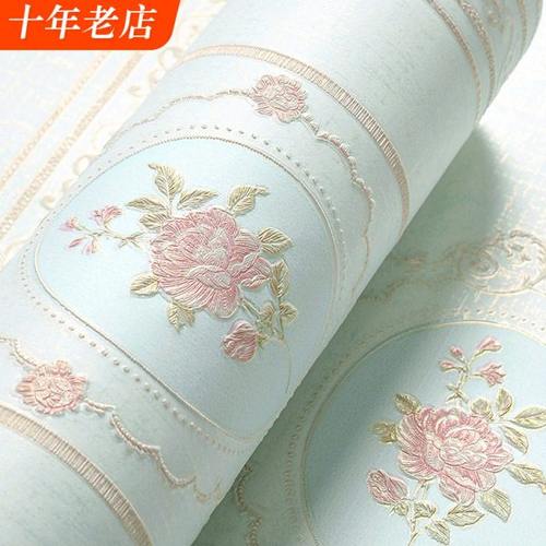 3D浮雕墙纸复古田园欧式花奢华立体竖条纹非自粘卧室客厅加厚壁纸