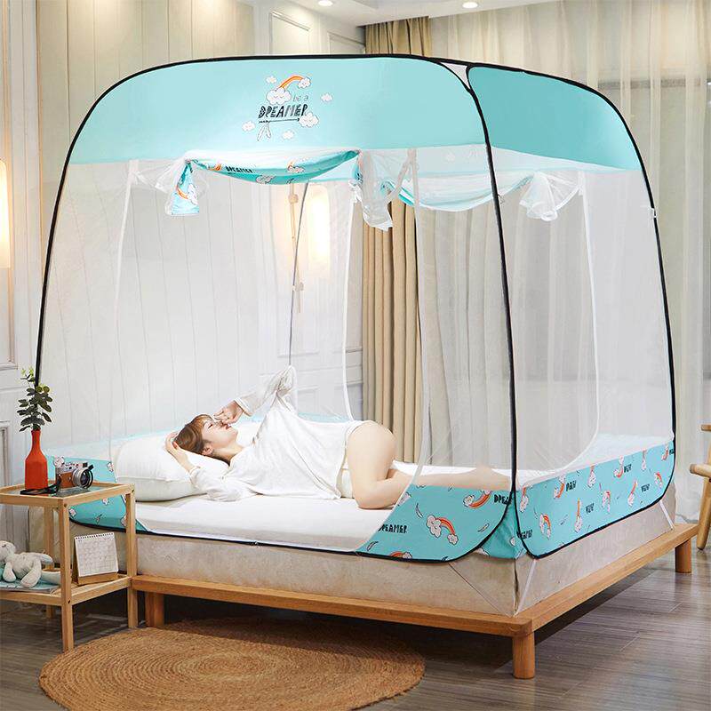 CB#2021新款免安装双开门魔术蒙古包折叠1.2m1.8m1.5m家用蚊帐