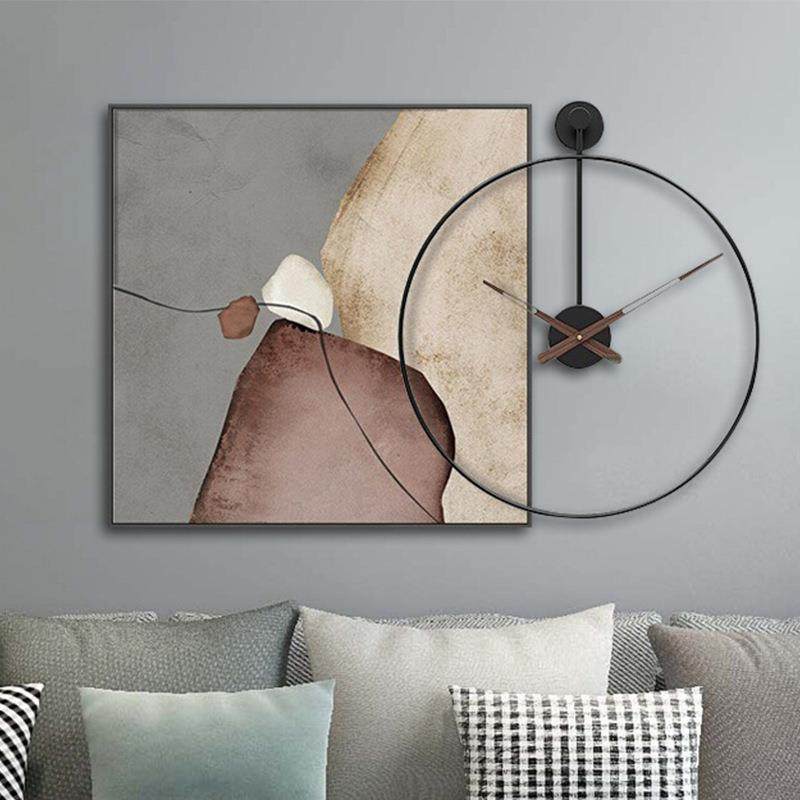 石来运转餐厅装饰画带时钟表现代简约2021新款饭厅挂画抽象组合画