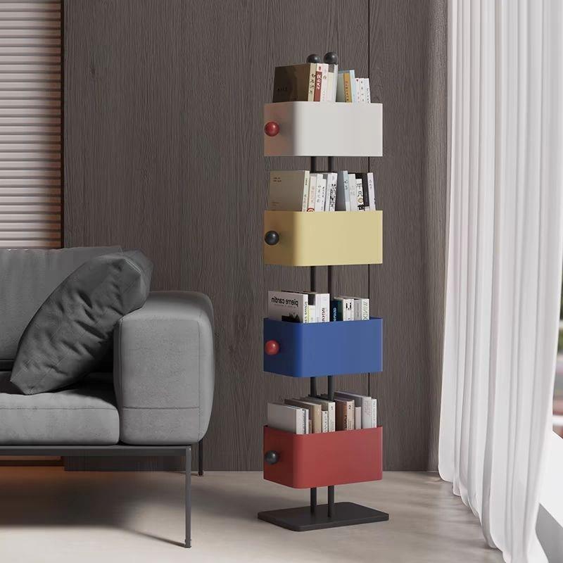 家用多层网红书架落地客厅铁艺创意置物架转角收纳展示柜隐形书柜