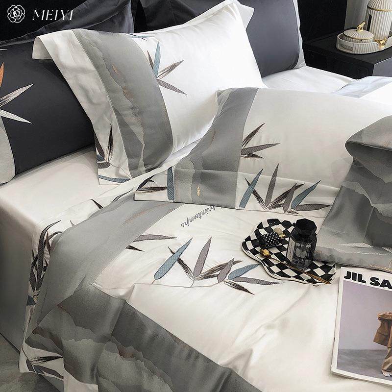 中式轻奢风床单四件套全棉纯棉100S长绒棉被套罩床上用品