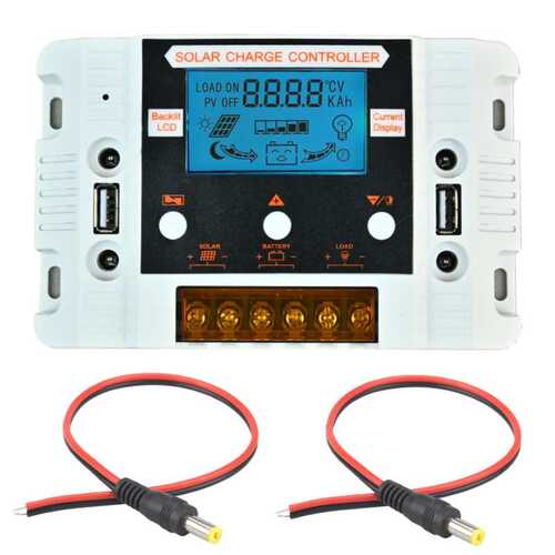 LCD背光显示太阳能控制器12V24V30A夜光屏DC孔太阳能充放电控制器