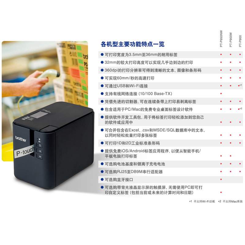 兄弟标签机PT-P900固定资产标签打印机PT-9700PC无线P900W P950NW
