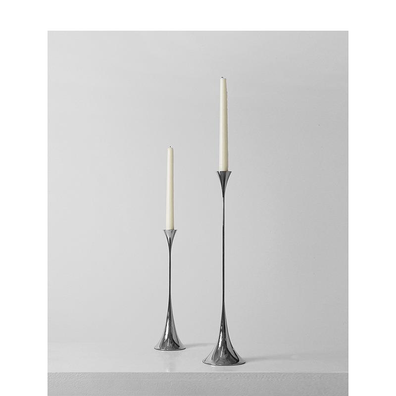 简约现代轻奢银色金属烛台高级感客厅样板间摆件烛光晚餐装饰品