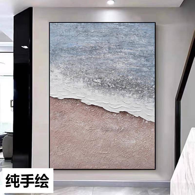 纯手绘风景抽象厚肌理立体油画海景石英沙艺术装饰画玄关客厅挂画