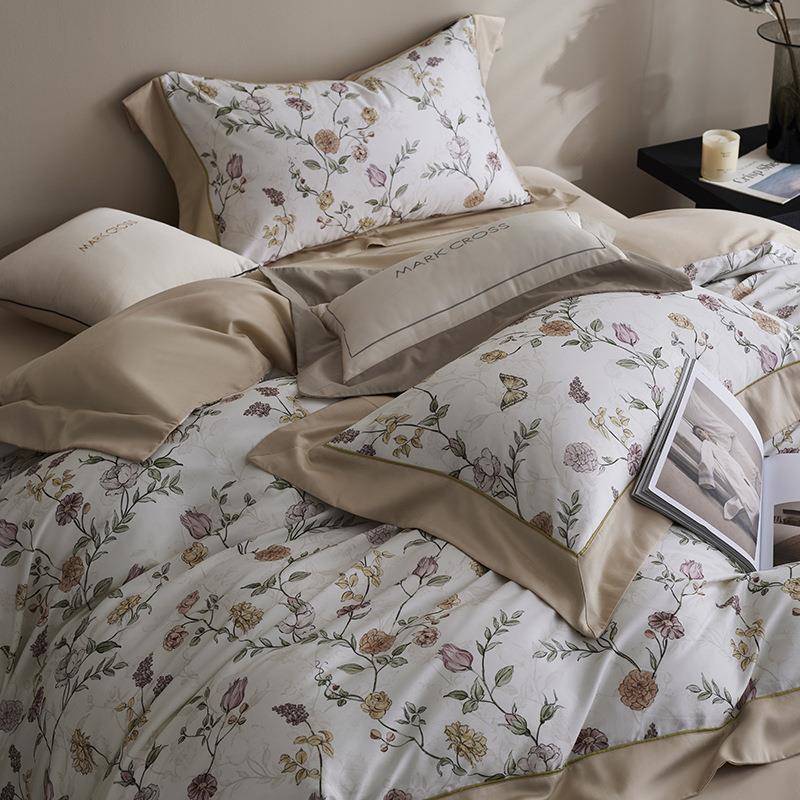 田园高级感天丝棉四件套秋冬季磨毛纯棉加厚保暖印花床单被套床品