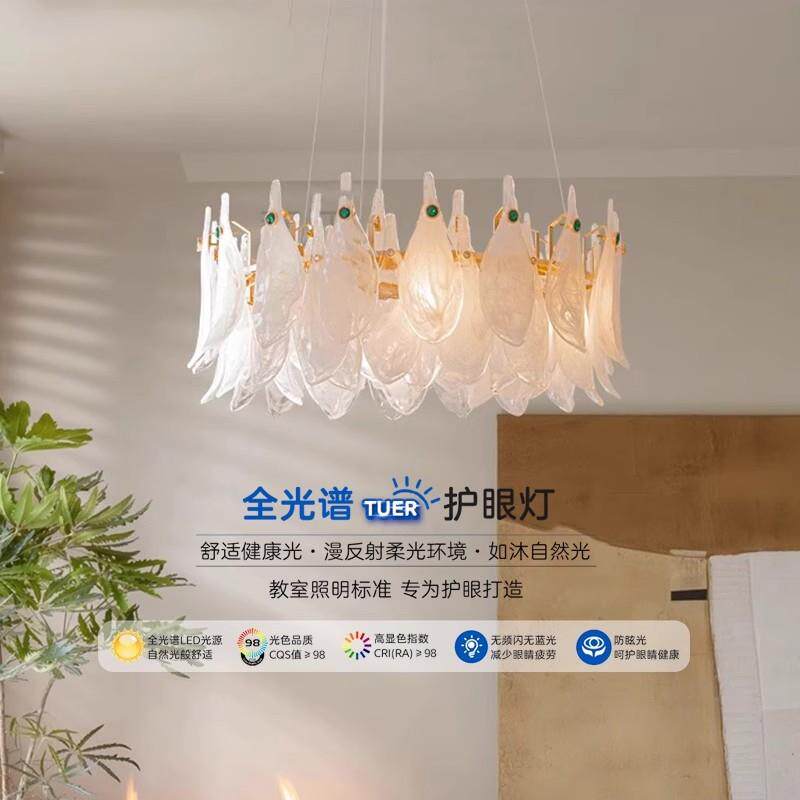全光谱护眼灯客厅轻奢孔雀羽毛吊灯轻奢主卧室房间复古法式餐厅灯