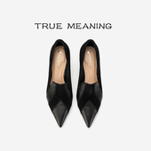 尖头细跟高跟鞋 True Meaning·6cm·TM巴黎街头黑色绒面深口单鞋
