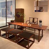 黑胡桃组合茶楼新中式 实木茶桌椅禅意现代简约功夫茶室家具泡茶台