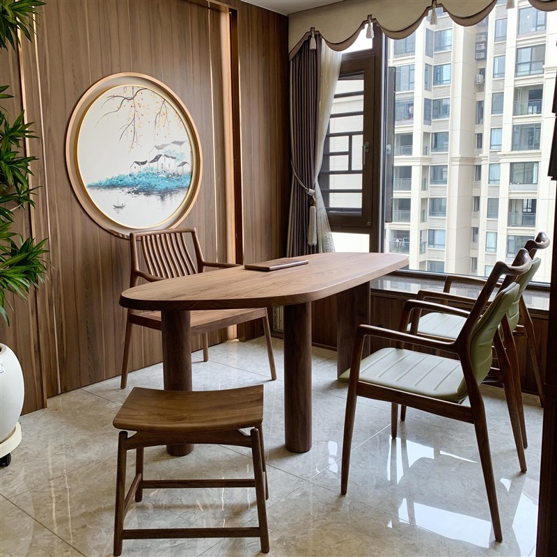 新中式北美黑胡桃木茶桌椅组合现代简约家L用客厅茶几茶艺桌泡茶