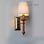 过道全铜壁餐厅铜灯具现代复古座别墅方形布艺床头灯卧室壁灯美式