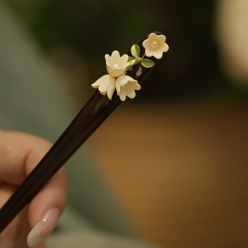 木簪新中式簪子清冷感 黑檀木发簪女高级感铃兰气质U 盘发简约发