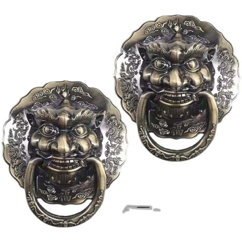 仿古兽头门环中式l门神麒麟头大门俯首狮头圆形拉手虎头铝合金加