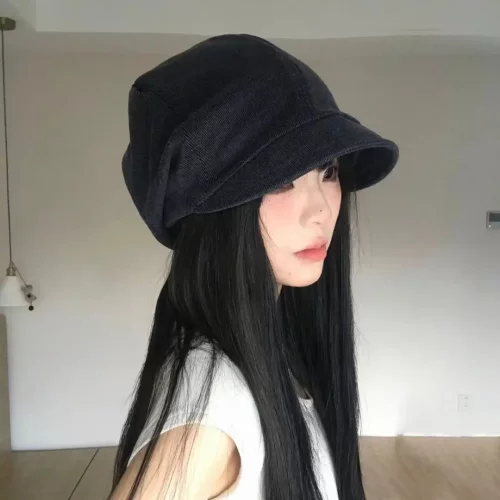 韩版纯色简约黑色堆堆帽女春秋