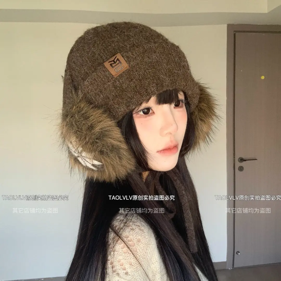 韩版百搭可拆卸耳罩毛线帽包头帽