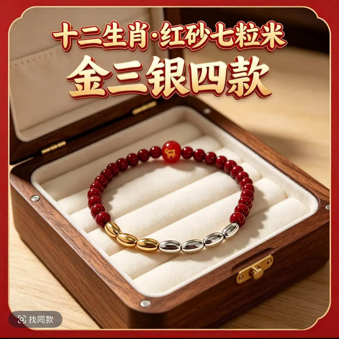 七粒米手链复古传统红绳情侣手饰