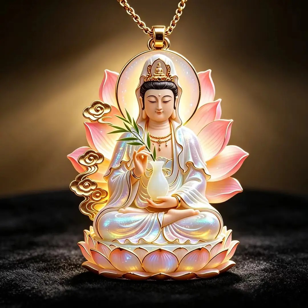 禅意坐莲净瓶观音吊坠佛牌项链
