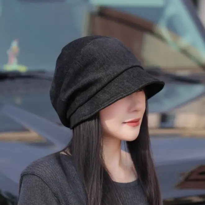 秋冬新款羊毛呢堆堆帽女显脸小