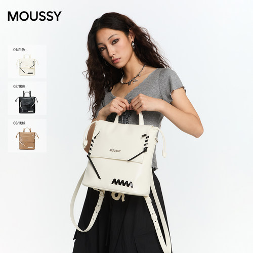 Moussy油蜡皮手工双肩包女通勤