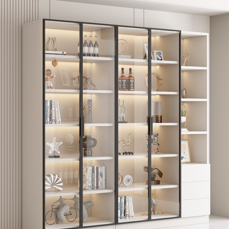 带玻璃门的书柜家庭m客厅储物集成展示柜现代轻豪华定制书架酒柜