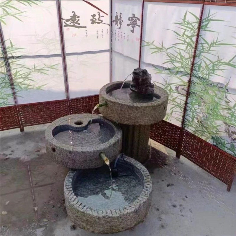 老旧石槽老石磨洗手盆流水摆件鱼缸石头花S盆墩布池流水景观