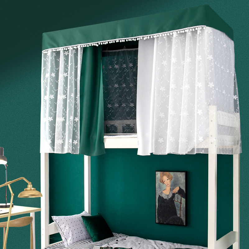 法式复古墨绿色学生宿舍床帘上铺下铺少女K强遮光蚊帐一体式遮光