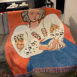 吧王e床尾巾si马MatH 蒂斯种沙发毯珩弟弟地n同款油画rse一i盖毯