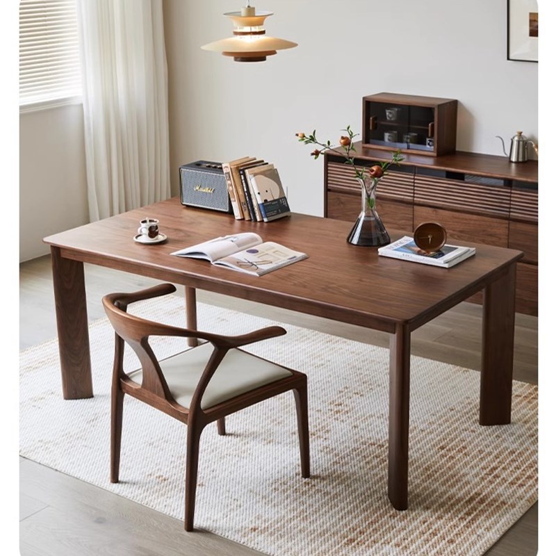 黑胡桃木餐桌全实木长桌子工作台长方形简约O现代茶桌樱桃木大板