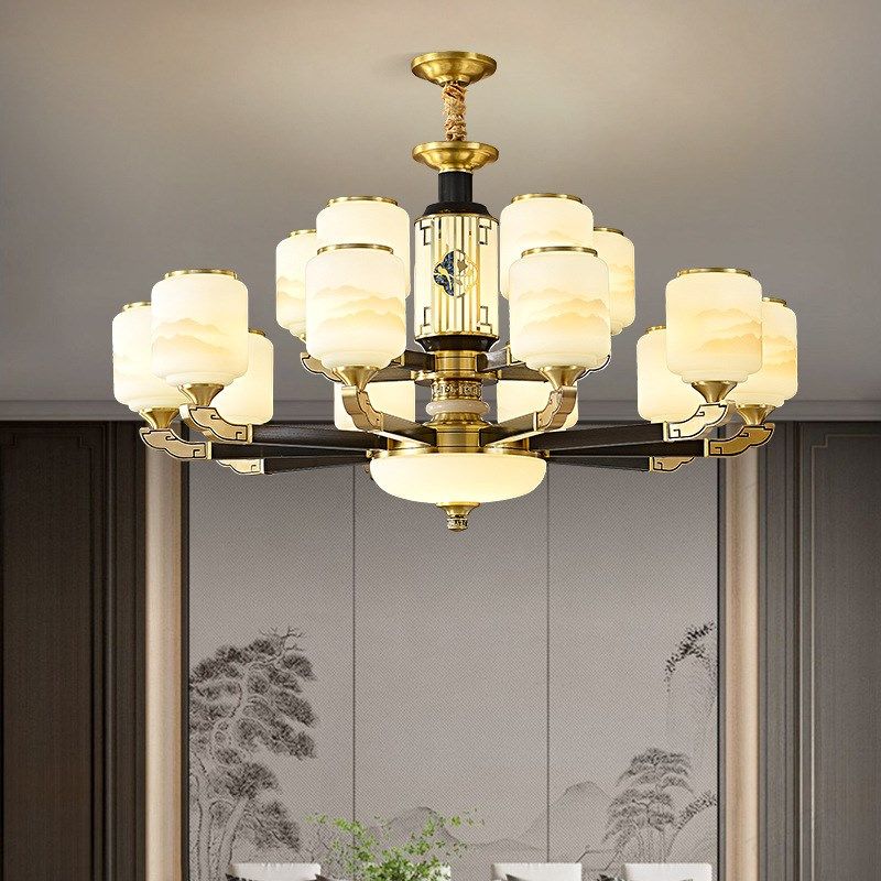 新中式全铜客厅吊灯高级感大厅主灯简约现代N复式楼别墅大厅主灯,家装灯饰光源,客厅吊灯,淘宝优惠券,粉丝福利购,淘宝优惠卷