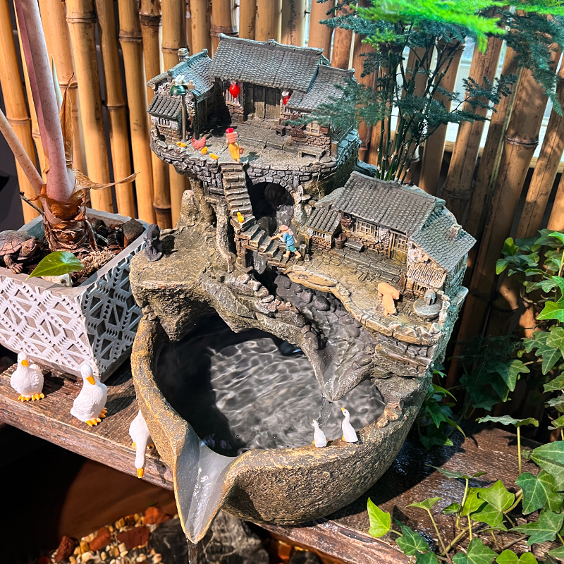 微景观流水古法鱼缸水循环v造景过滤器养H鱼生态缸庭院水景摆件景