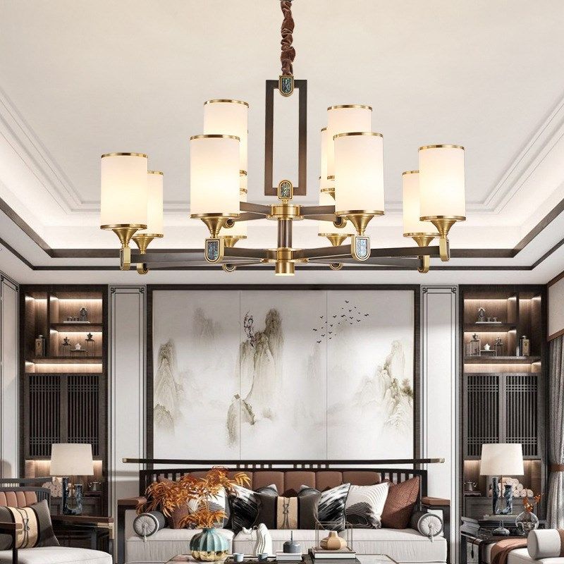 苏印 新中式全h铜吊灯客厅灯现代中国风大气别墅餐厅茶室复古灯具,家装灯饰光源,客厅吊灯,淘宝优惠券,粉丝福利购,淘宝优惠卷