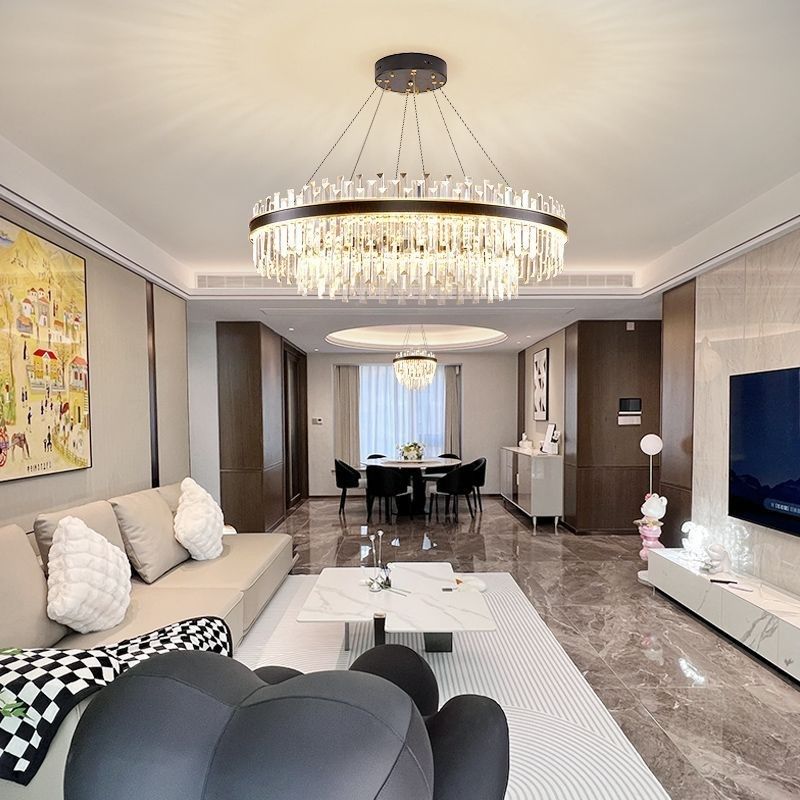 2024年新款网红黑p色客厅吊灯轻奢现代简约卧室餐厅水晶灯中山灯,家装灯饰光源,客厅吊灯,淘宝优惠券,粉丝福利购,淘宝优惠卷