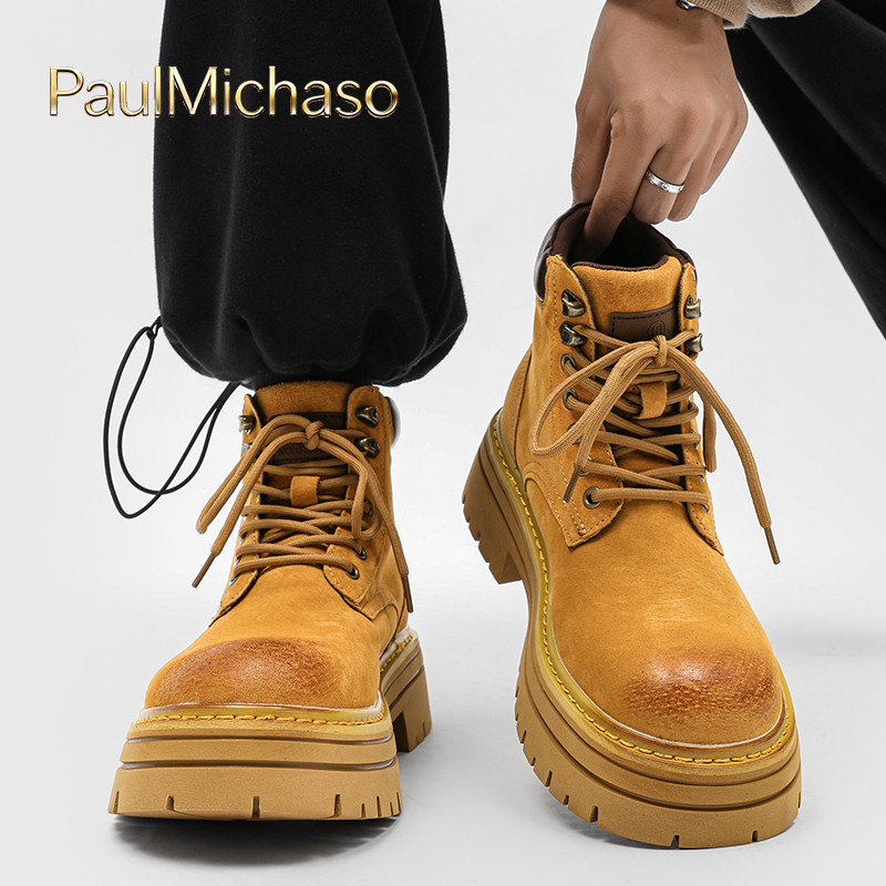 大黄靴男鞋2025新款秋冬季加绒男士马丁靴厚底男靴工装靴子男女款