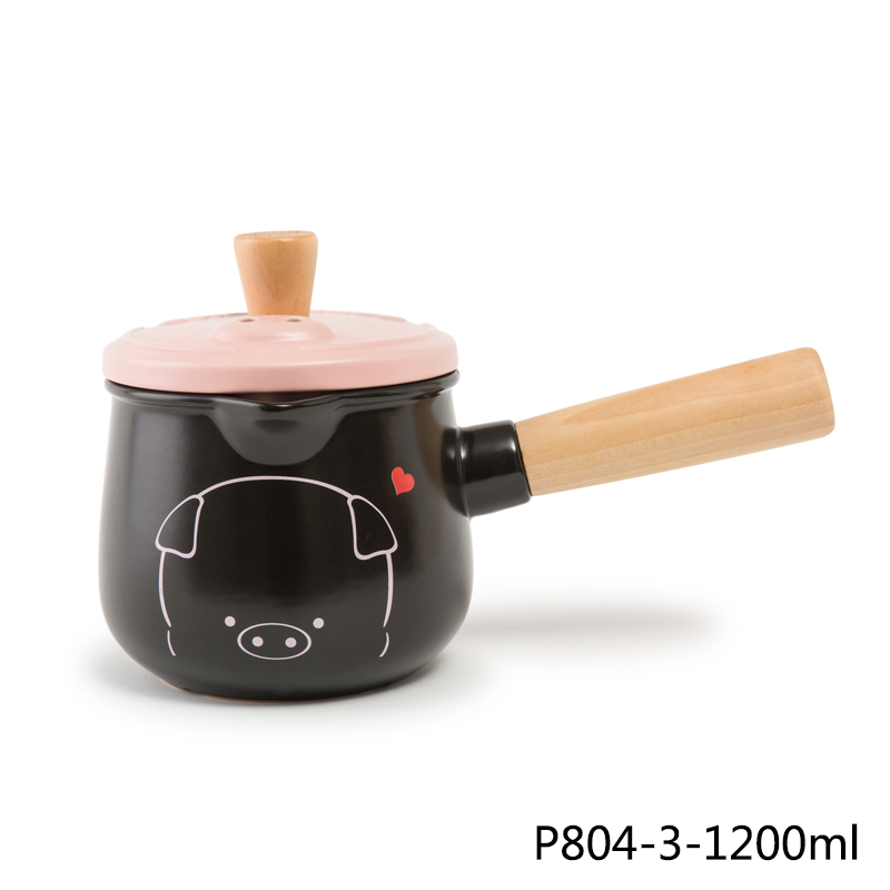 陶瓷手柄砂锅辅食无涂层奶锅单柄家用炖锅明火迷你V沙锅热牛奶小