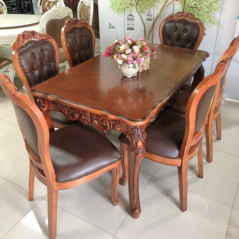 欧式实木餐桌椅组合大理石长方形餐桌6人客厅桌子家用小户型饭桌
