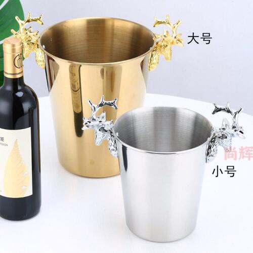 加厚创意鹿头冰桶不锈钢红酒香槟桶装冰块粒桶酒吧酒店K啤酒桶