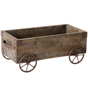 克洛伊小拖车花盆花架铁艺实木美式 饰物品 复古做旧创意花园花房装