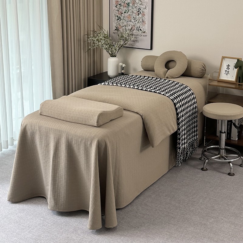 四季通用美容床罩四件套针织棉非纯棉高端轻奢美容院床单2三有洞