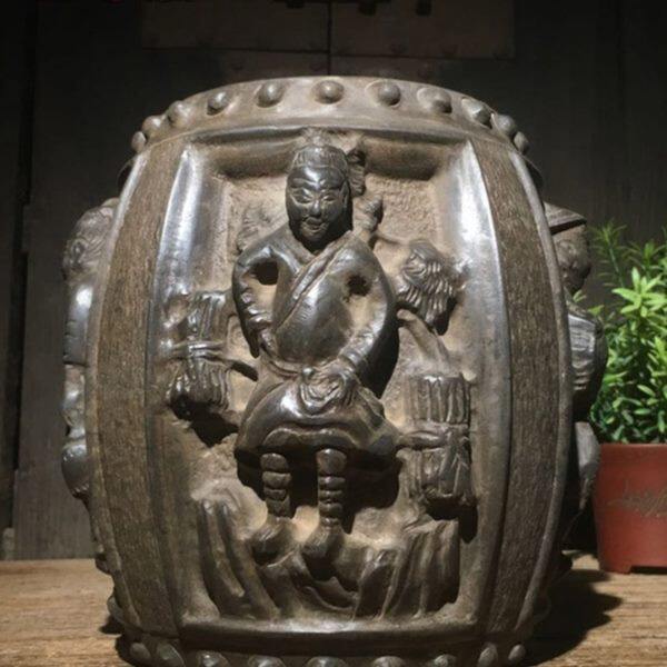 古董古玩老石雕旧石器仿古山西青石渔樵耕读石墩复古陈设摆件包邮