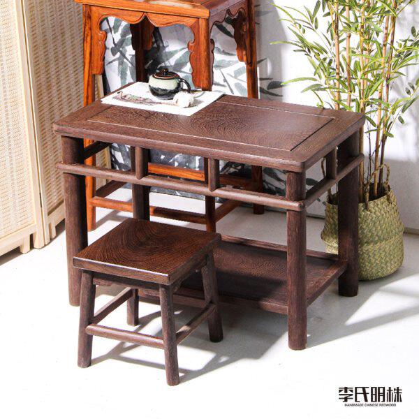 鸡翅木双层茶几茶简约 矮桌客厅红木餐桌实木鱼缸底座原木长条桌