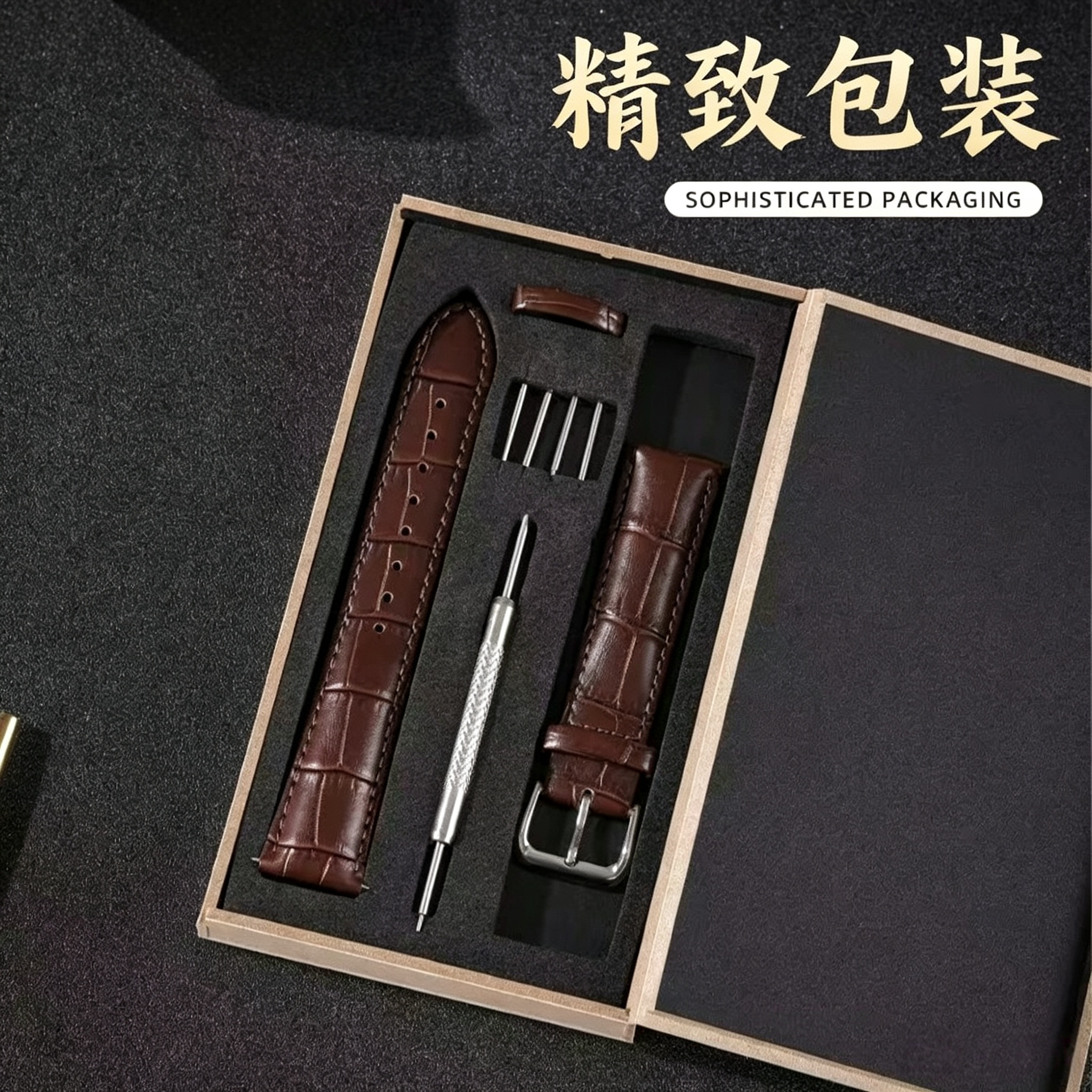 竹节纹真牛皮手表带针扣款图片