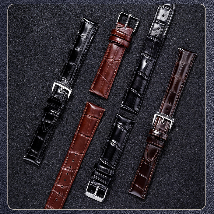 竹节纹真牛皮手表带针扣款